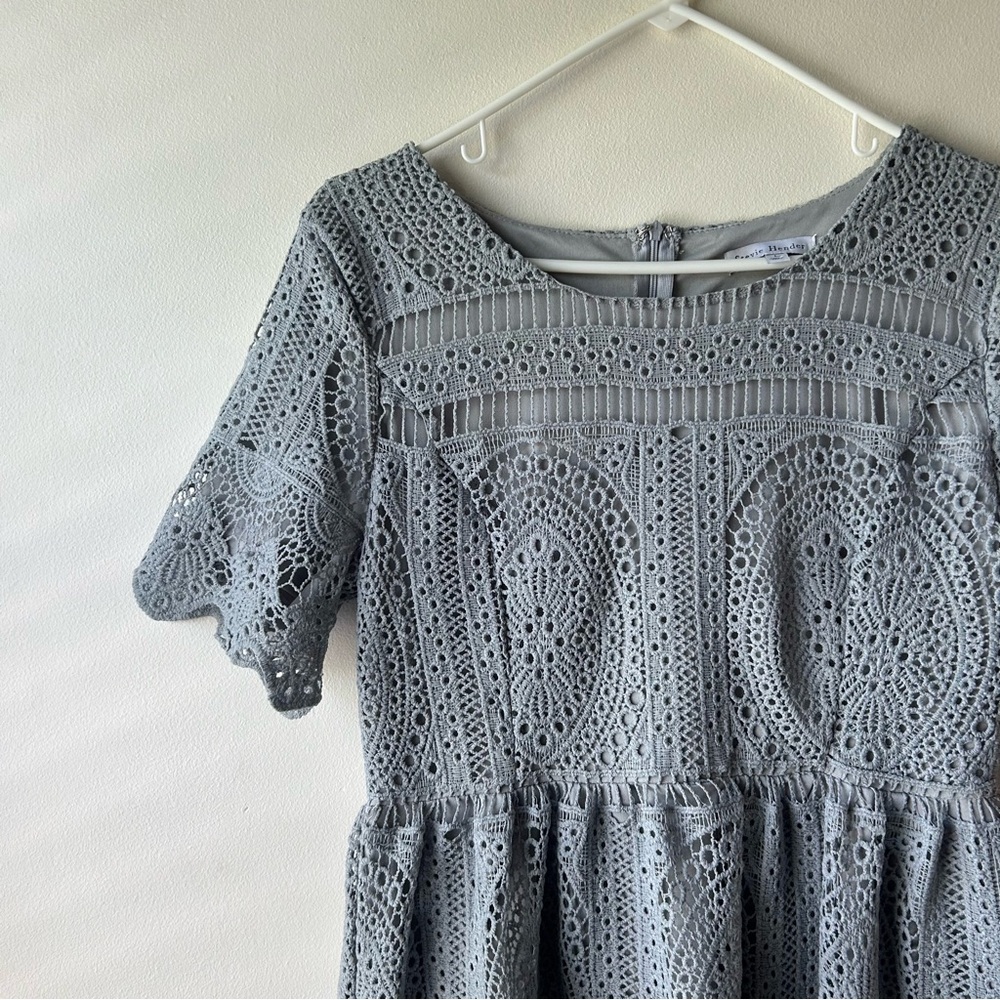 Stevie Hender Modest Midi Dress Lace Crochet Short Sleeve Light Blue L - Picture 3 of 9